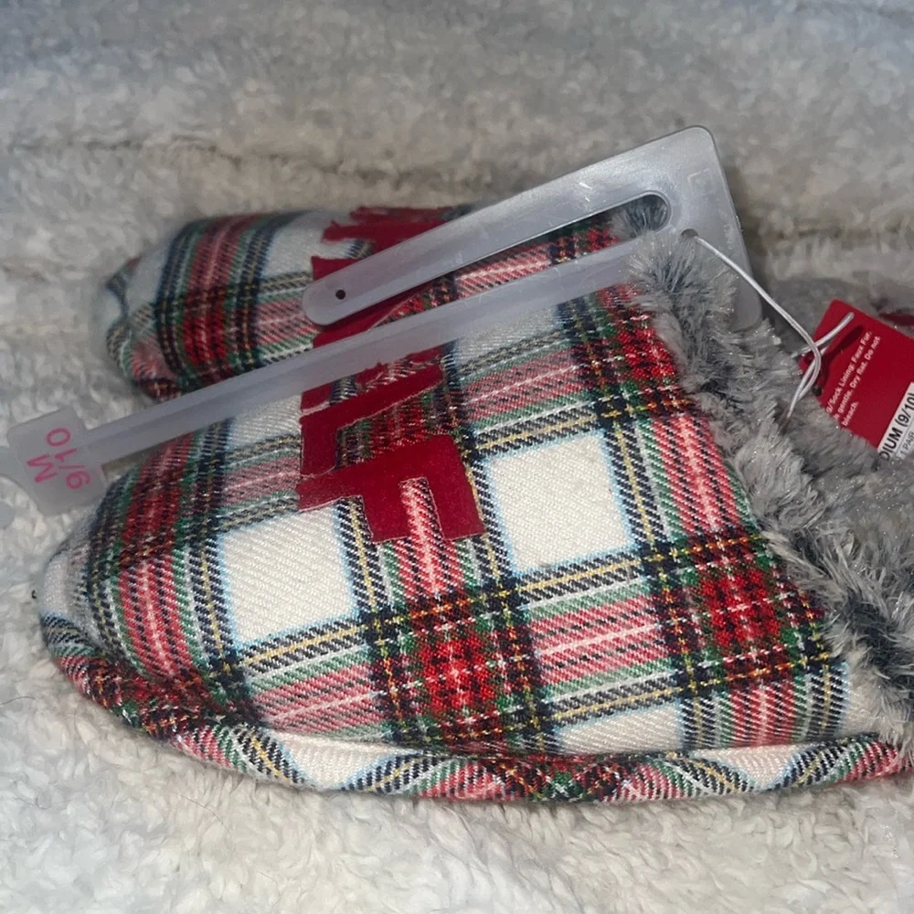NWT men’s Papa Elf Plaid Christmas Slide Slippers - Wondershop, sz 9-10